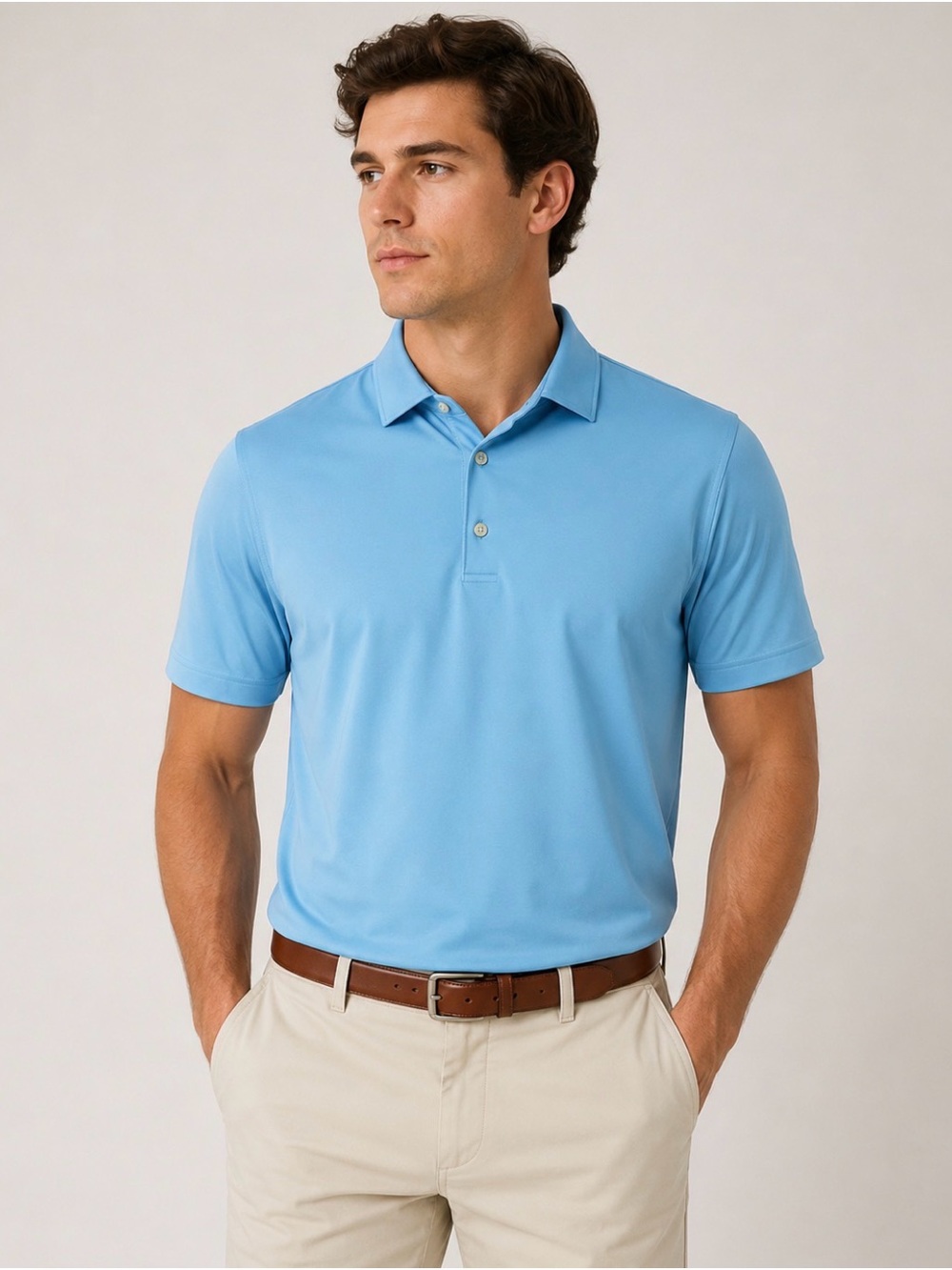 Hickey Freeman Golf Polo Shirt Men Medium Blue Stretch Performance Short Sleeve‎